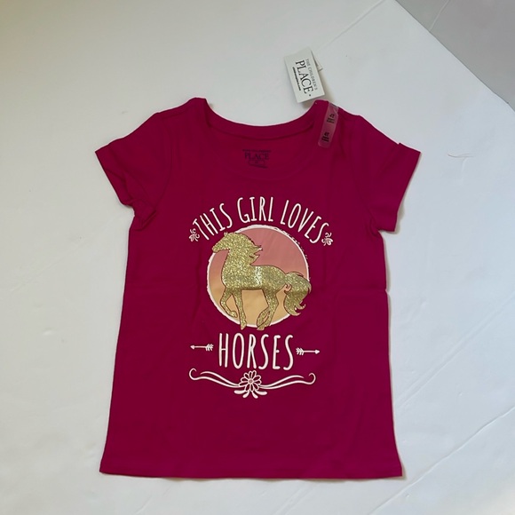 The Children Place tee with a sparkling horse design, pink, size 4T - Picture 3 of 17